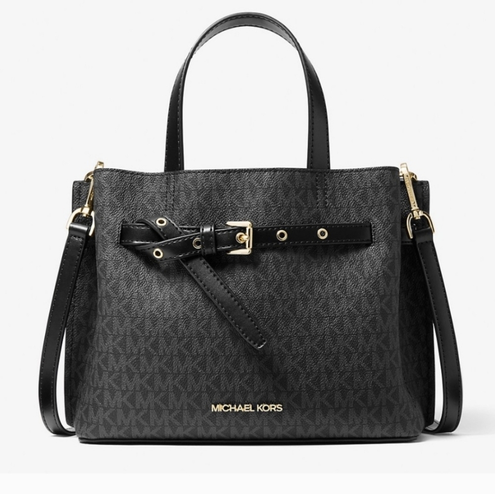 Michael Kors Black and Gold Emilia Satchel With Crossbody Strap - Picture 3 of 4